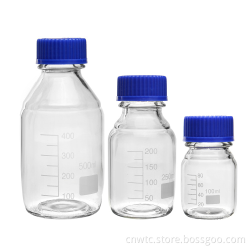 Professional Borosilicate 3.3 Glass Graduated Media Storage Reagent Bottles Equipped with GL45 Screw Caps